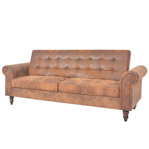 vidaXL 2-Seater Sofa Bed with Armrests Faux Suede Brown