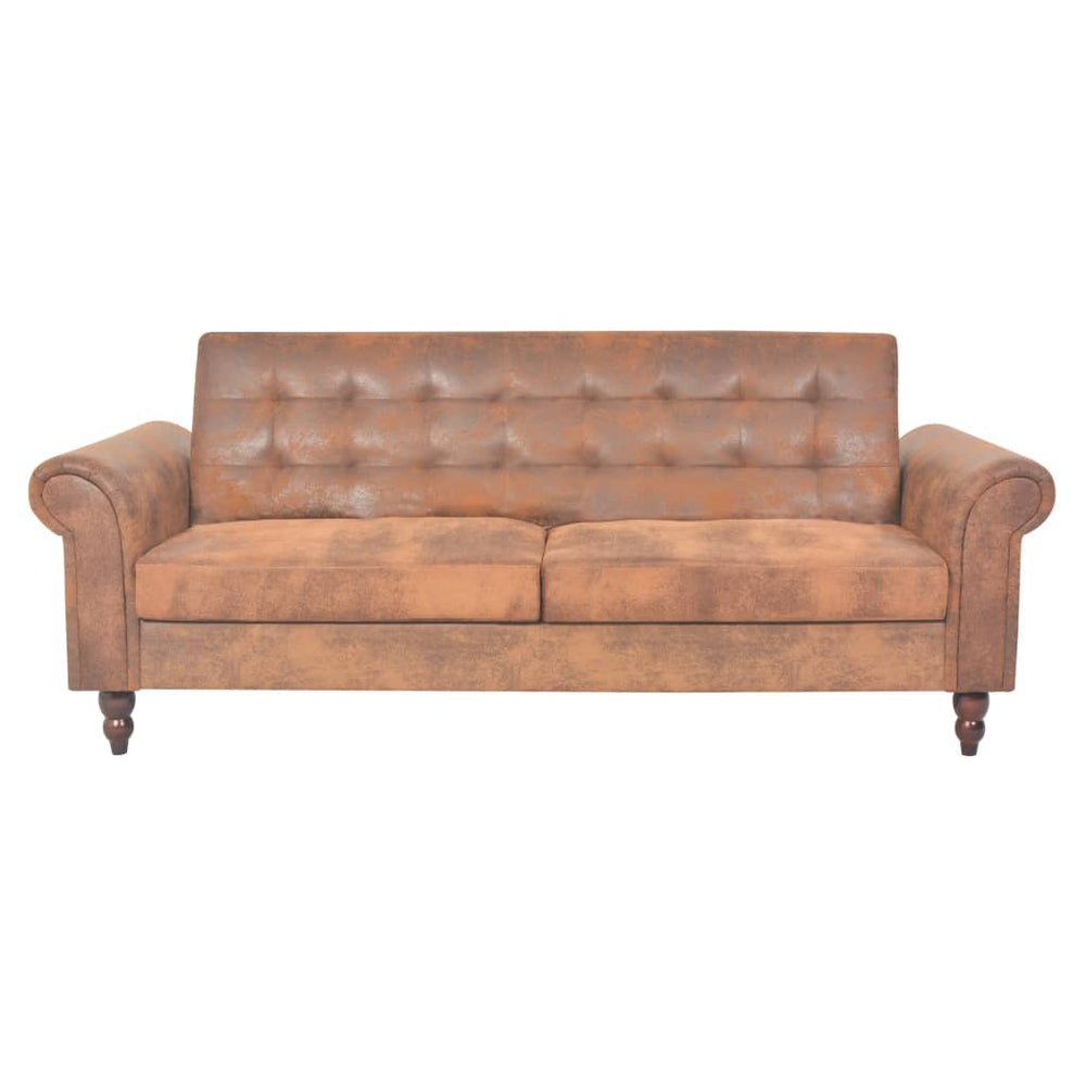 vidaXL 2-Seater Sofa Bed with Armrests Faux Suede Brown