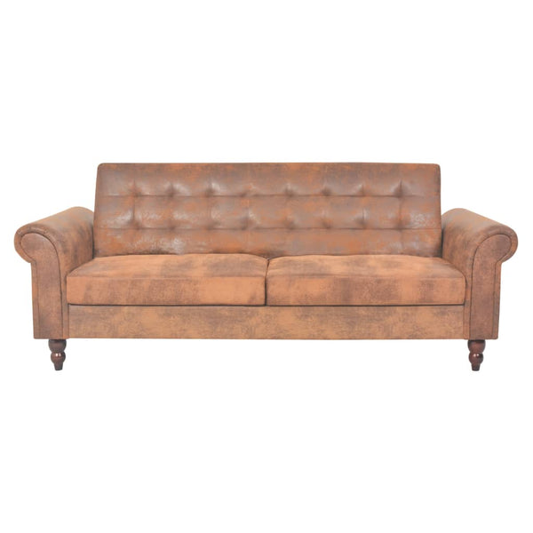 vidaXL 2-Seater Sofa Bed with Armrests Faux Suede Brown