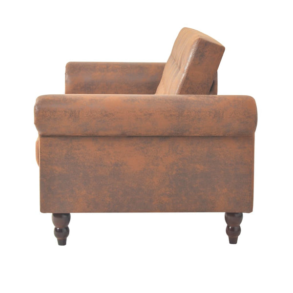 vidaXL 2-Seater Sofa Bed with Armrests Faux Suede Brown
