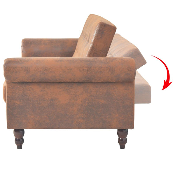 vidaXL 2-Seater Sofa Bed with Armrests Faux Suede Brown