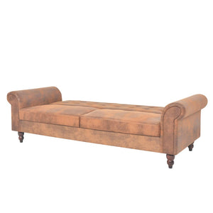 vidaXL 2-Seater Sofa Bed with Armrests Faux Suede Brown