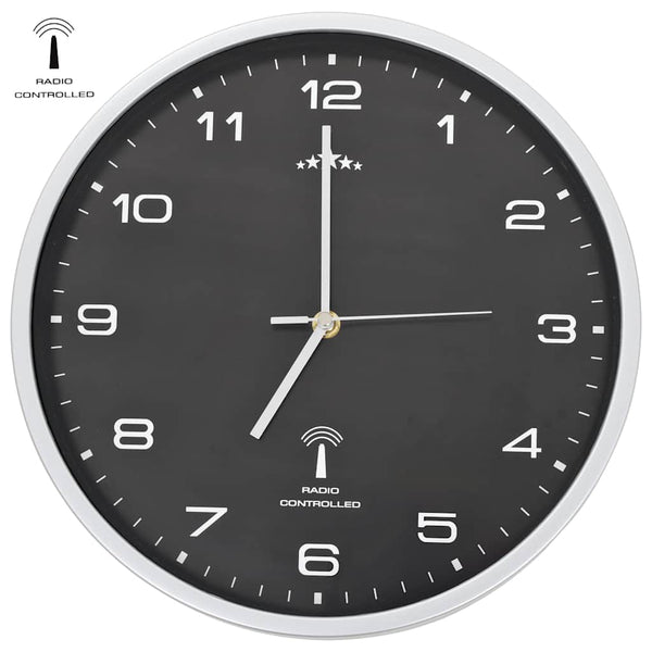 vidaXL Radio-Controlled Wall Clock with Quartz Movement 31 cm Black