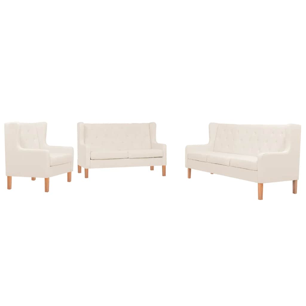 vidaXL 3-Piece Sofa Set Fabric Cream White