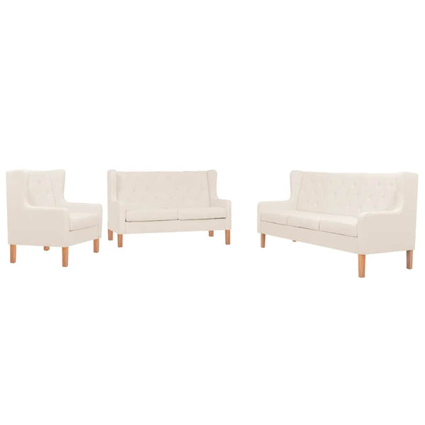 vidaXL 3-Piece Sofa Set Fabric Cream White