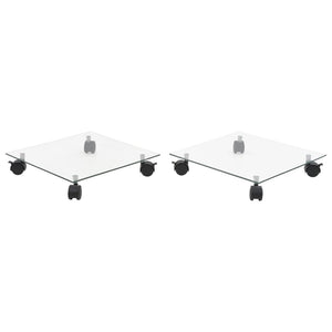 vidaXL Plant Stands with Wheels 2 pcs Toughened Glass 35x35 cm Square