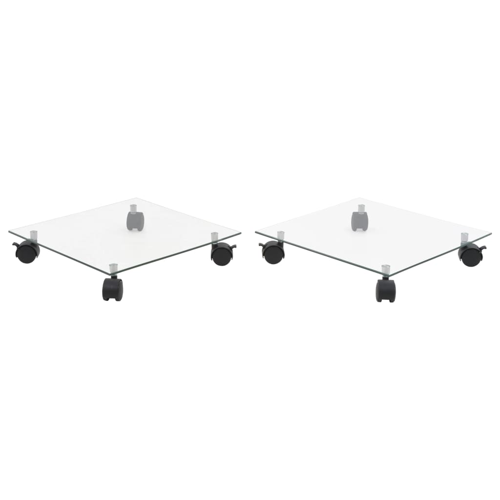 vidaXL Plant Stands with Wheels 2 pcs Toughened Glass 35x35 cm Square