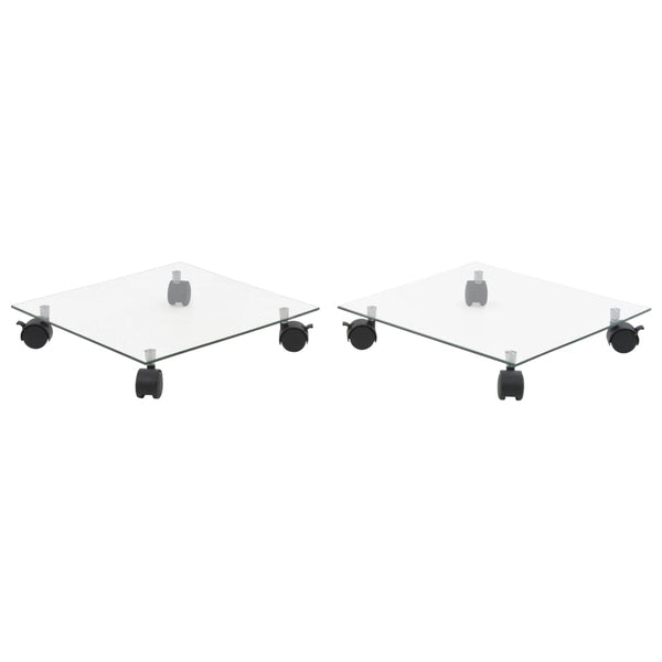 vidaXL Plant Stands with Wheels 2 pcs Toughened Glass 35x35 cm Square