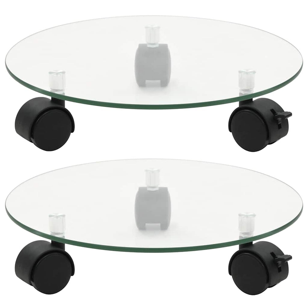 vidaXL Plant Stand with Wheels 2 Pieces Tempered Glass 28 cm Round