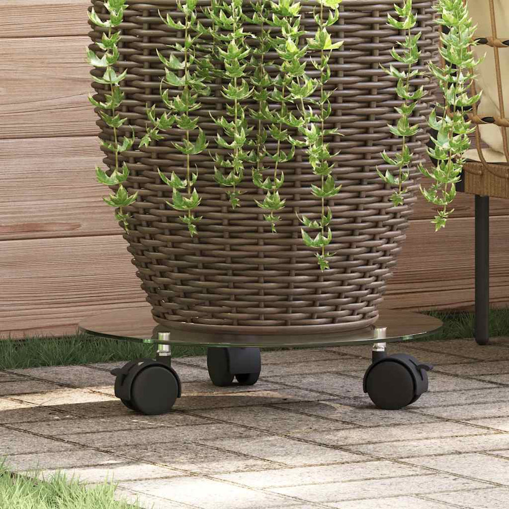 vidaXL Plant Stand with Wheels 2 Pieces Tempered Glass 28 cm Round