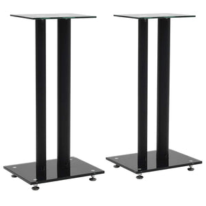 vidaXL Speaker Stands 2 pcs. Double Column Design Tempered Glass Black