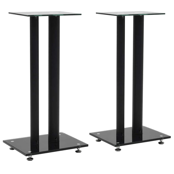 vidaXL Speaker Stands 2 pcs. Double Column Design Tempered Glass Black