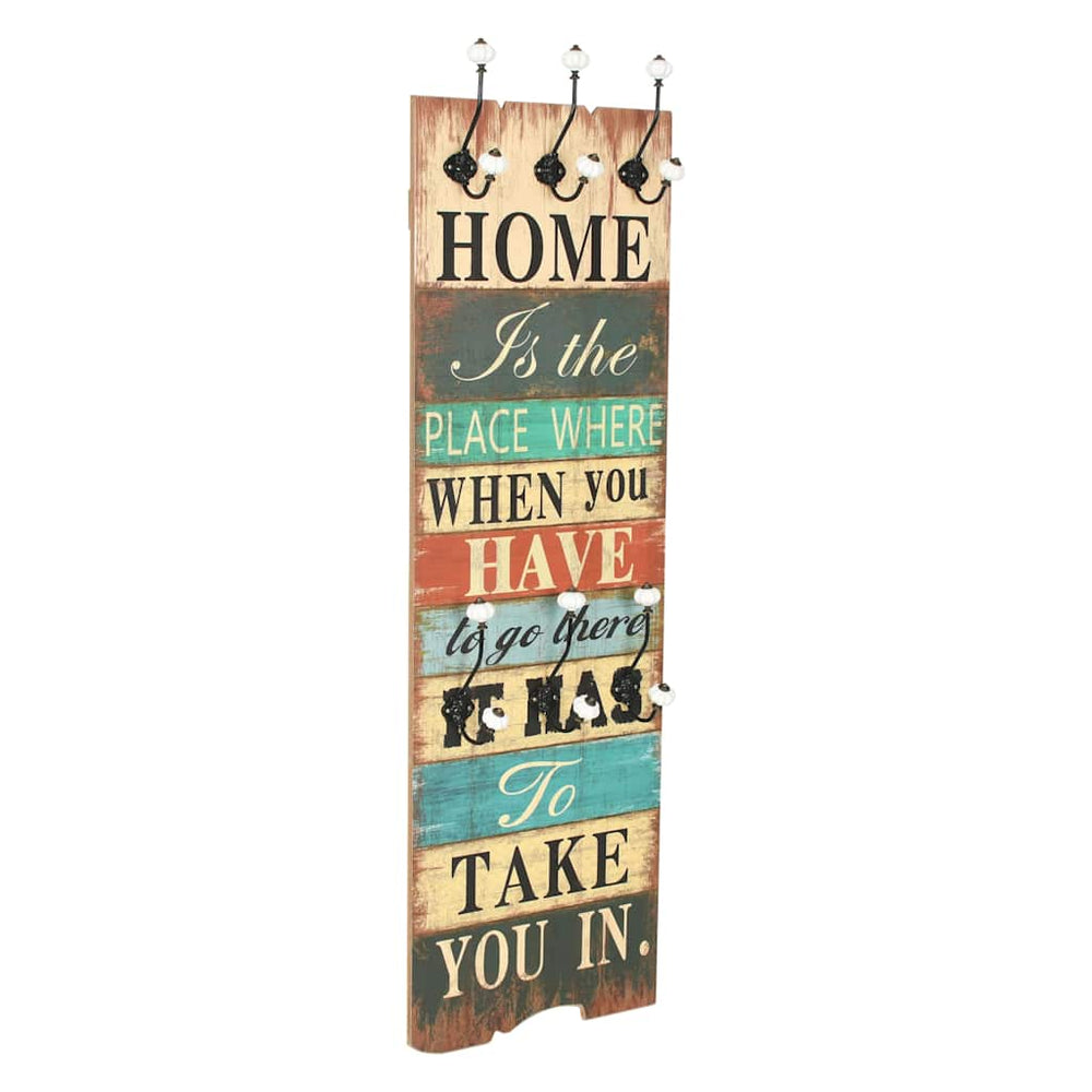 vidaXL Wall Mounted Coat Rack with 6 Hooks 120 x 40 cm "HOME IS"