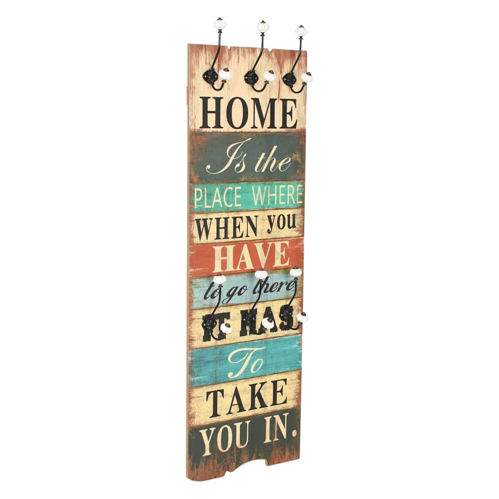 vidaXL Wall Mounted Coat Rack with 6 Hooks 120 x 40 cm "HOME IS"
