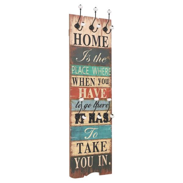 vidaXL Wall Mounted Coat Rack with 6 Hooks 120 x 40 cm "HOME IS"
