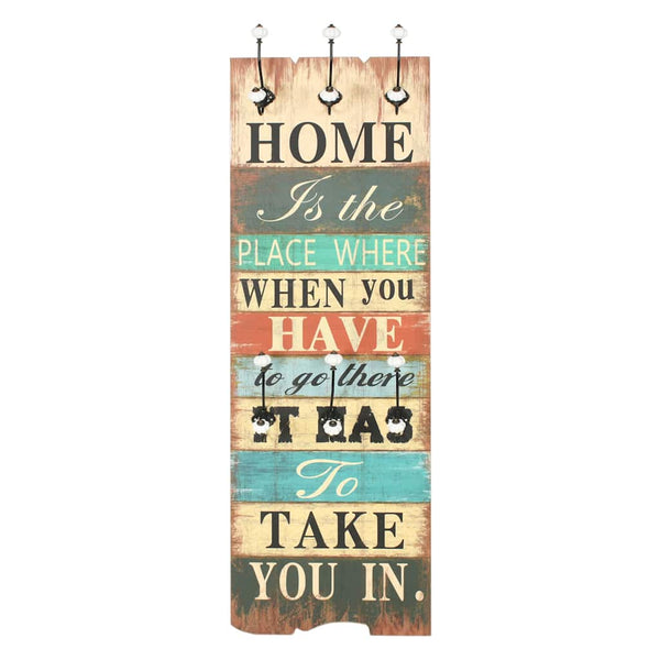 vidaXL Wall Mounted Coat Rack with 6 Hooks 120 x 40 cm "HOME IS"