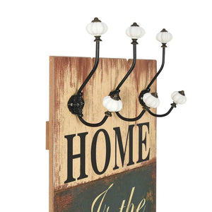 vidaXL Wall Mounted Coat Rack with 6 Hooks 120 x 40 cm "HOME IS"