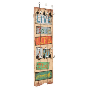 vidaXL Wall Coat Rack with 6 Hooks 120 x 40 cm "LIVE LIFE"