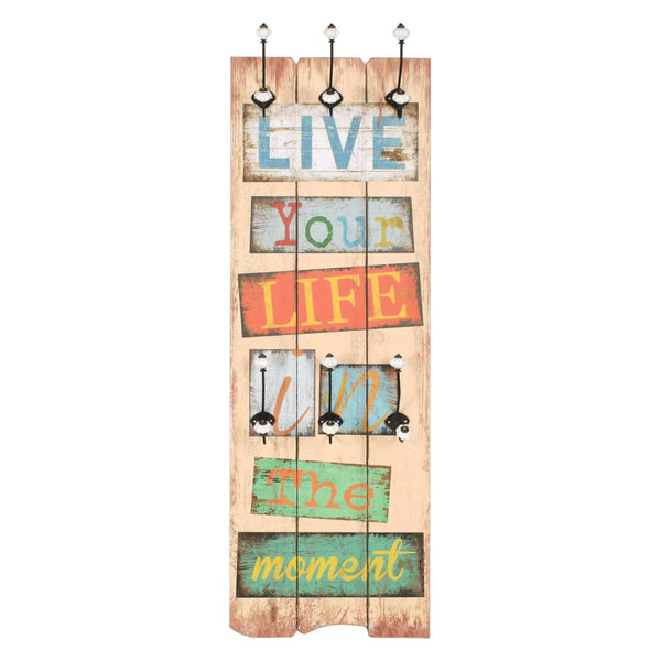 vidaXL Wall Coat Rack with 6 Hooks 120 x 40 cm "LIVE LIFE"