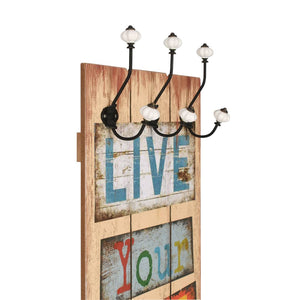 vidaXL Wall Coat Rack with 6 Hooks 120 x 40 cm "LIVE LIFE"