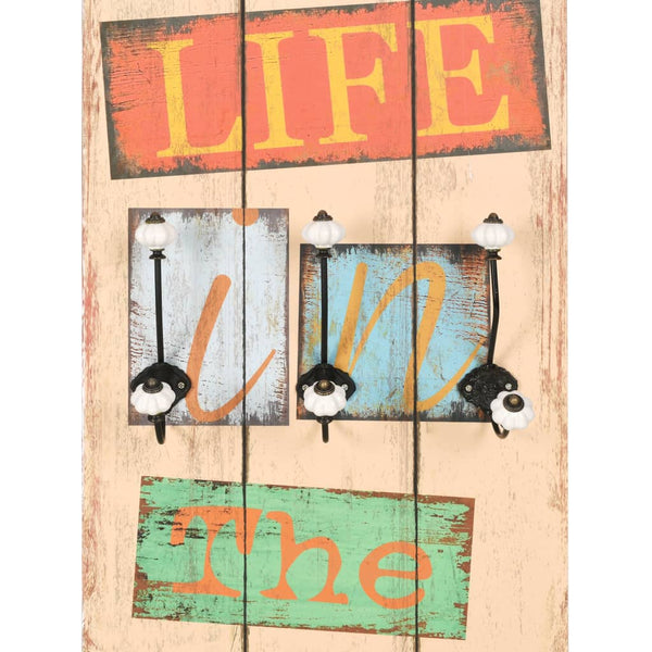 vidaXL Wall Coat Rack with 6 Hooks 120 x 40 cm "LIVE LIFE"