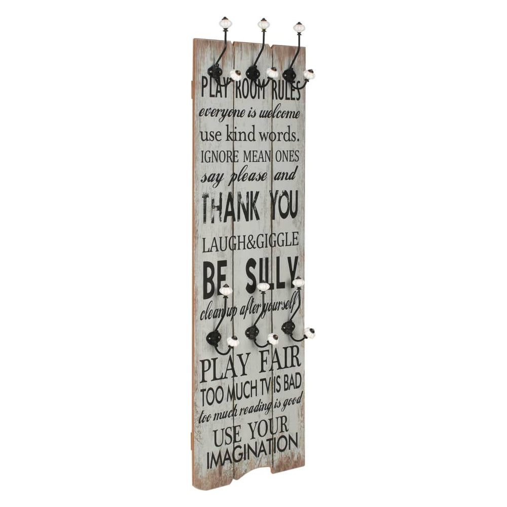 vidaXL Wall-Mounted Coat Rack with 6 Hooks 120 x 40 cm "THANK YOU"