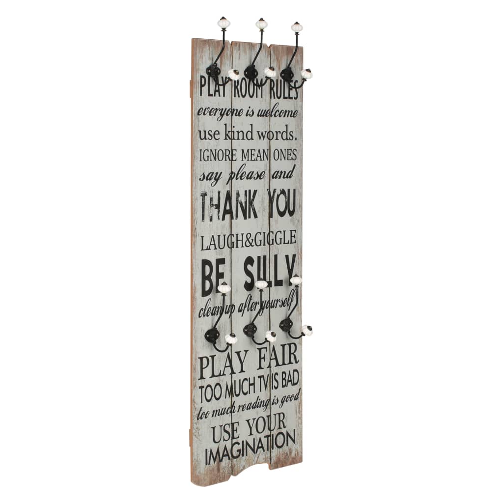 vidaXL Wall-Mounted Coat Rack with 6 Hooks 120 x 40 cm "THANK YOU"