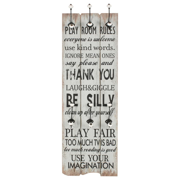 vidaXL Wall-Mounted Coat Rack with 6 Hooks 120 x 40 cm "THANK YOU"