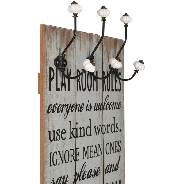 vidaXL Wall-Mounted Coat Rack with 6 Hooks 120 x 40 cm "THANK YOU"