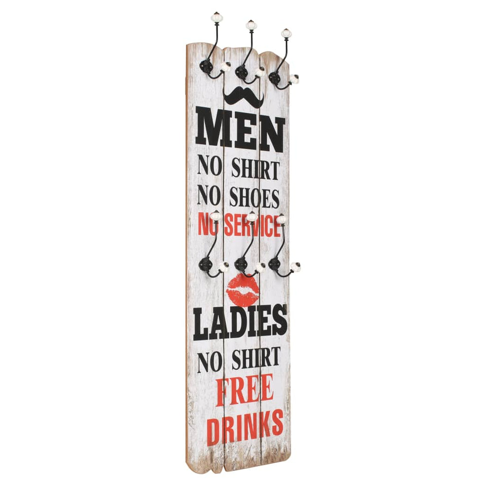 vidaXL Wall Mounted Coat Rack with 6 Hooks 120 x 40 cm "MEN LADIES"