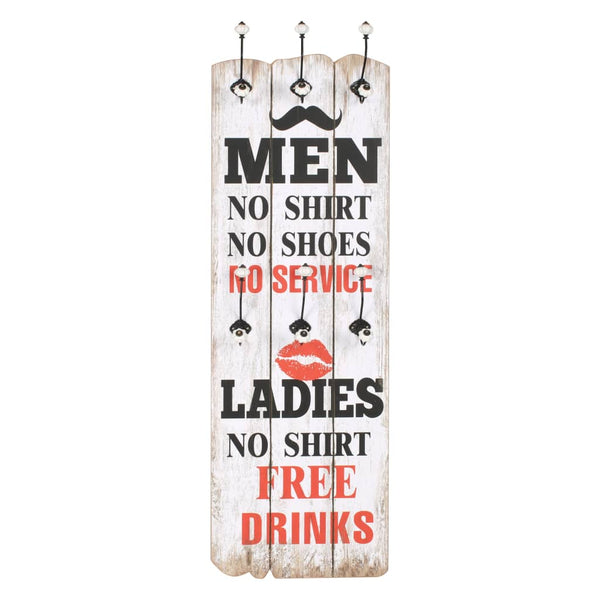 vidaXL Wall Mounted Coat Rack with 6 Hooks 120 x 40 cm "MEN LADIES"