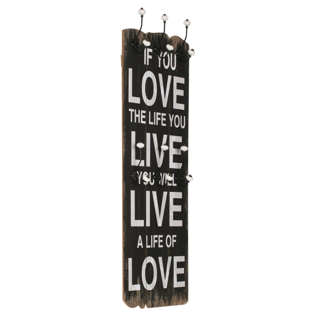 vidaXL Wall Coat Rack with 6 Hooks 120 x 40 cm "LOVE LIVE"