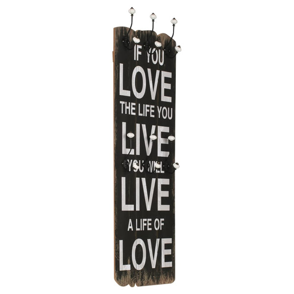 vidaXL Wall Coat Rack with 6 Hooks 120 x 40 cm "LOVE LIVE"