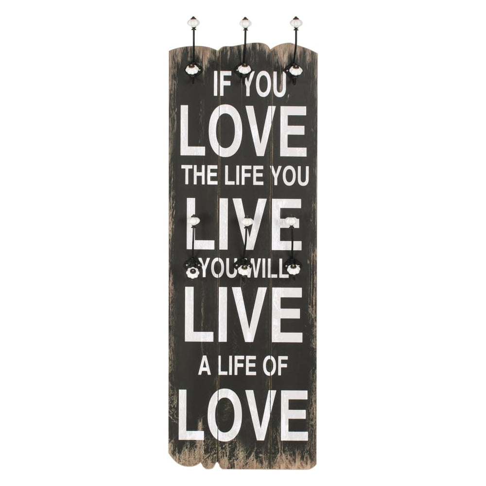 vidaXL Wall Coat Rack with 6 Hooks 120 x 40 cm "LOVE LIVE"