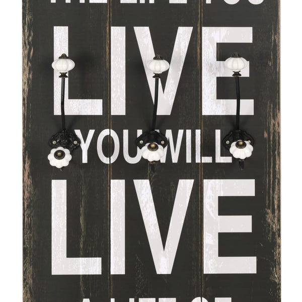 vidaXL Wall Coat Rack with 6 Hooks 120 x 40 cm "LOVE LIVE"