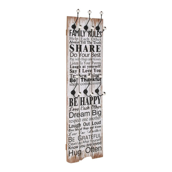 vidaXL Wall Coat Rack with 6 Hooks 120 x 40 cm "FAMILY RULES"