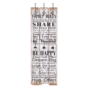 vidaXL Wall Coat Rack with 6 Hooks 120 x 40 cm "FAMILY RULES"