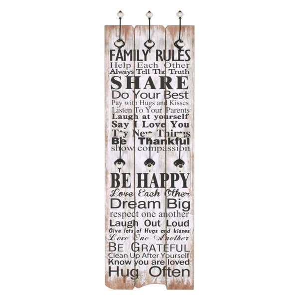 vidaXL Wall Coat Rack with 6 Hooks 120 x 40 cm "FAMILY RULES"