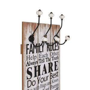 vidaXL Wall Coat Rack with 6 Hooks 120 x 40 cm "FAMILY RULES"
