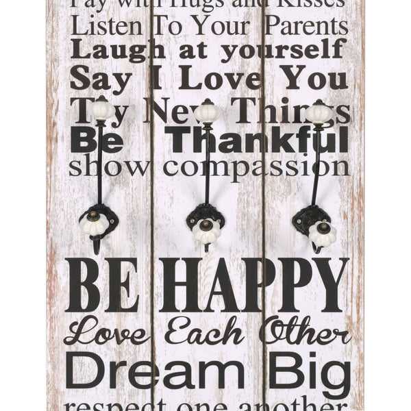 vidaXL Wall Coat Rack with 6 Hooks 120 x 40 cm "FAMILY RULES"