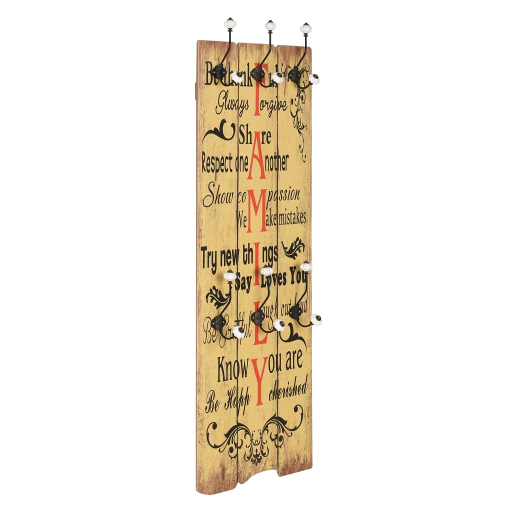 vidaXL Wall Coat Rack with 6 Hooks 120 x 40 cm "FAMILY"