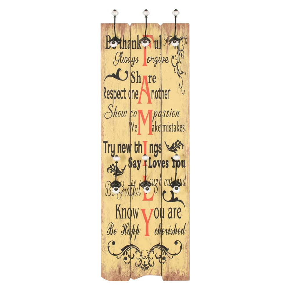 vidaXL Wall Coat Rack with 6 Hooks 120 x 40 cm "FAMILY"