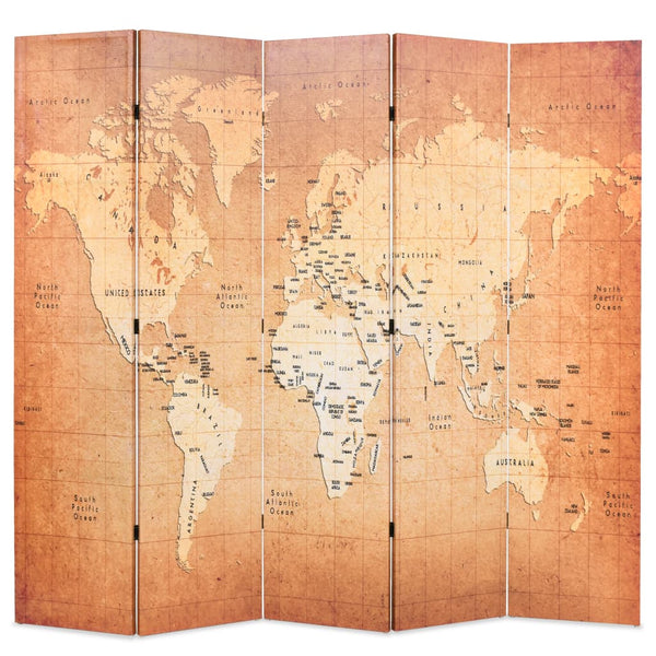 vidaXL Folding Room Divider 200 x 170 cm World Map Yellow