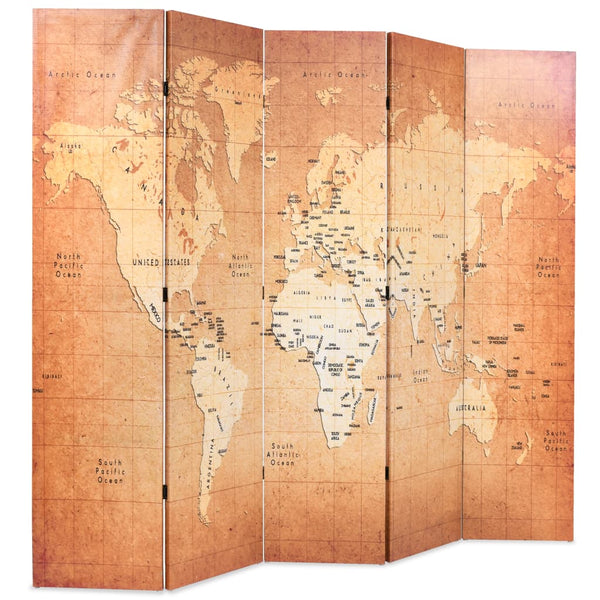vidaXL Folding Room Divider 200 x 170 cm World Map Yellow