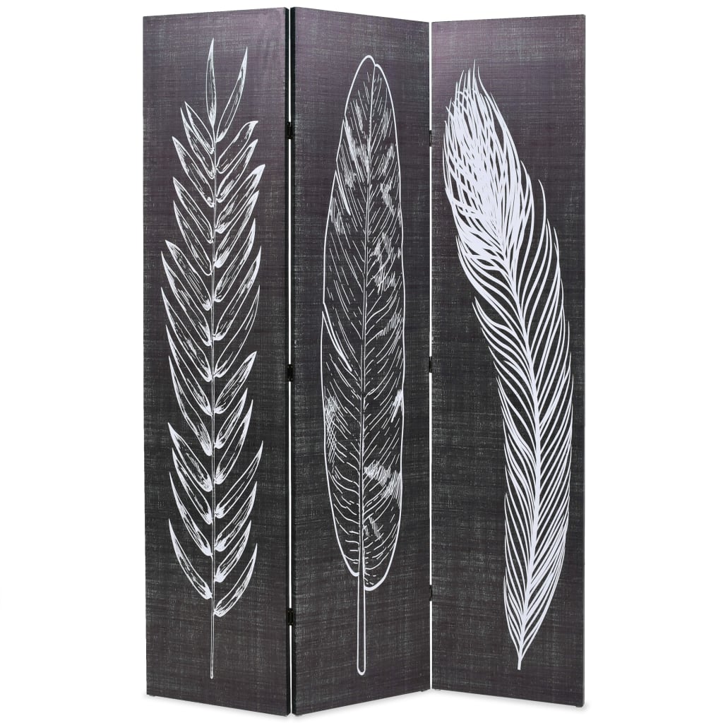 vidaXL Folding Room Divider 120 x 170 cm Feathers Black and White