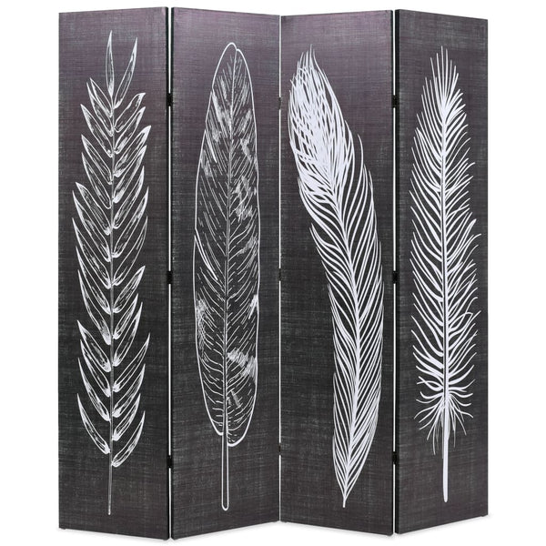 vidaXL Folding Room Divider 160 x 170 cm Feathers Black and White