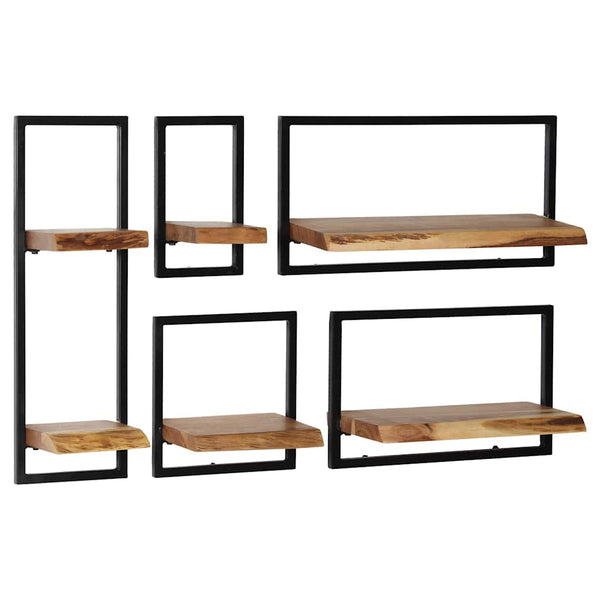 vidaXL 5-Piece Wall Shelf Set Solid Acacia Wood and Steel