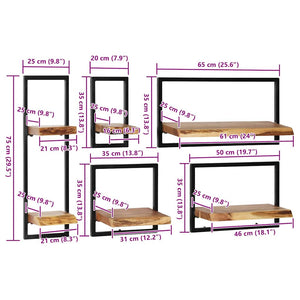 vidaXL 5-Piece Wall Shelf Set Solid Acacia Wood and Steel