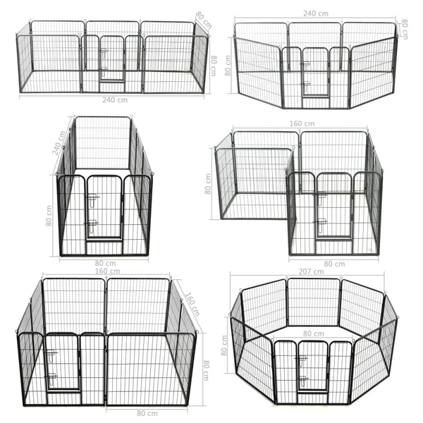 vidaXL Dog Playpen 8 Panels Steel 80 x 80 cm Black