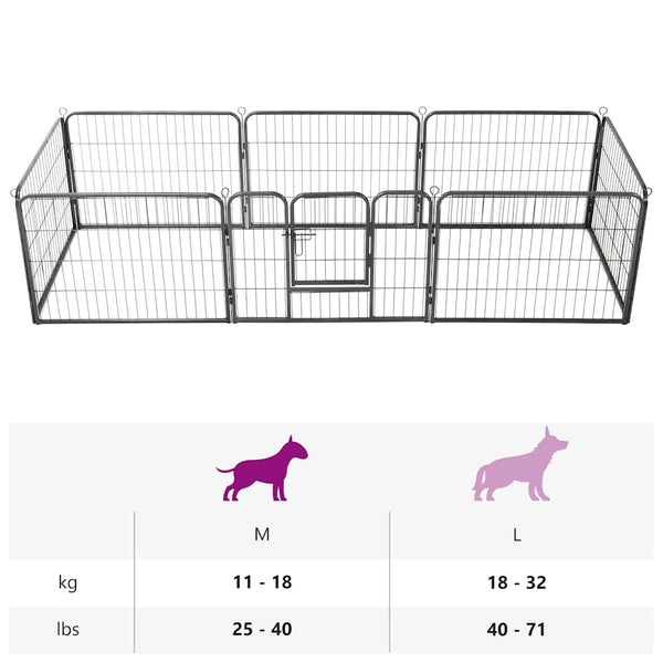 vidaXL Dog Playpen 8 Panels Steel 60 x 80 cm Black